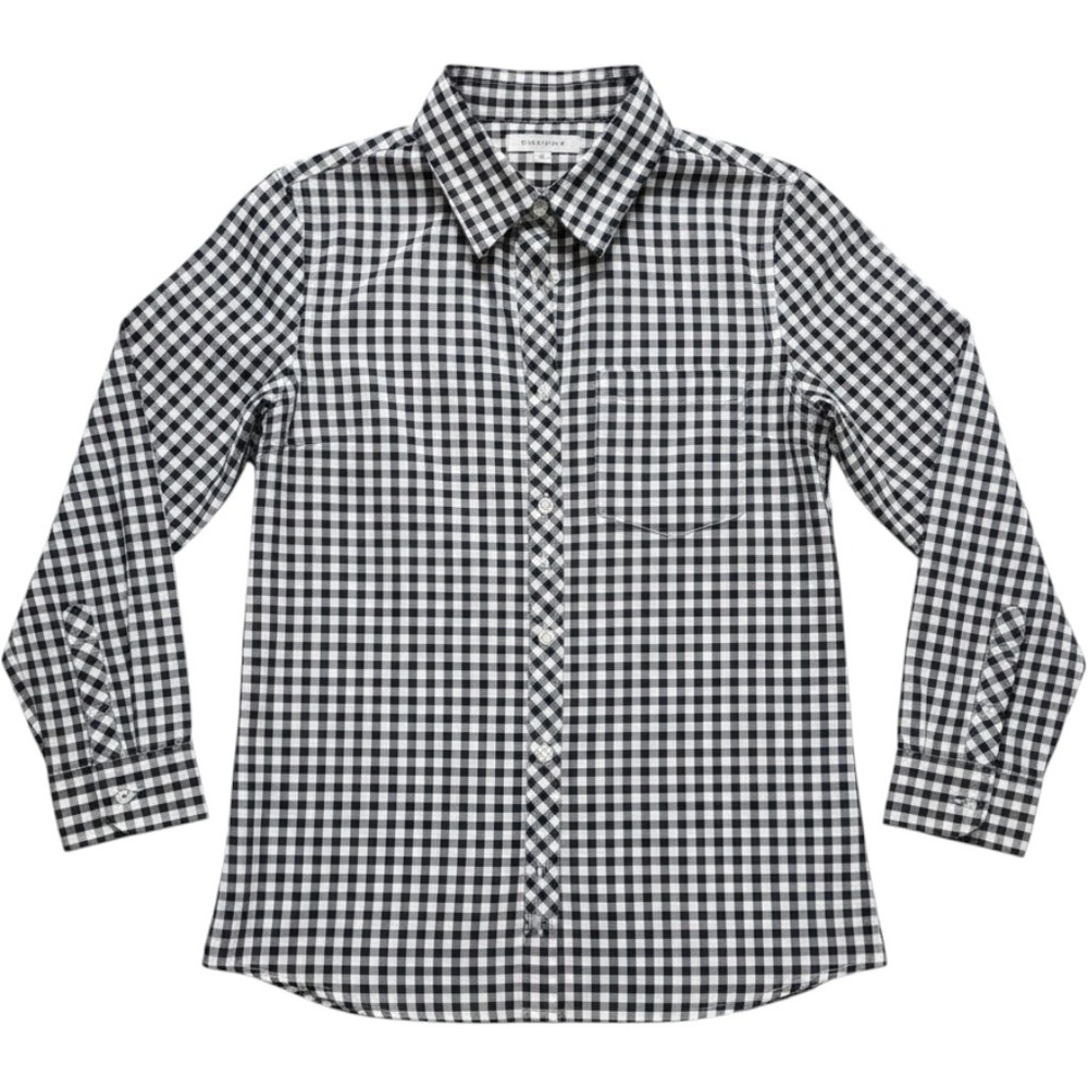 Talbots Womens SP Petite Black White Gingham Cotton Button Up Shirt Preppy